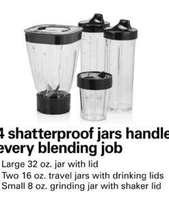 Alternative view of Hamilton Beach Stay or Go Blender with 32oz Jar, 8oz Grinder for Nuts & Spices, and 2 Portable Cups with Drinking Lids for Shakes and Smoothies, BPA Free, Black and Silver (52400)