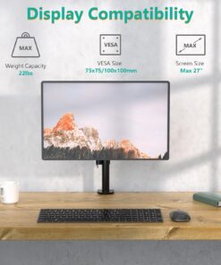 WALI Single Monitor Mount, Single Monitor Arm Desk Mount,Desk Monitor Stand, Holds Screen Up to 27inch, 22lbs, Adjustable Mount with C-CLAMP Designed for Home Office Application(M001), Black 16 inch Tall 22 71Fw452zDxL