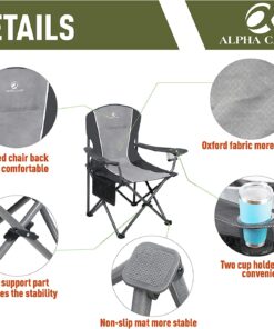 ALPHA CAMP Oversized Camping Folding Chair Heavy Duty Steel Frame Support 350 LBS Collapsible Padded Arm Chair with Cup Holder Quad Lumbar Back Chair Portable for Outdoor/Indoor Black Grey 14 71Fy9KnVllL