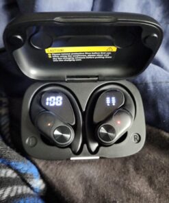 Bluetooth Headphones Wireless Earbuds 80hrs Playtime Wireless Charging Case Digital Display Sports Ear buds with Earhook Premium Deep Bass IPX7 Waterproof Over-Ear Earphones for TV Phone Laptop Black M 42 71FyTjK6dwL