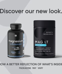 Sports Research Magtein Magnesium L-Threonate Capsules - Magnesium Supplement for Memory, Focus & Cognition - Magnesium L Threonate Supports Brain Health, Sleep & Mood - 2000mg, 90 Capsules for Adults 90 Count (Pack of 1) 17 71Fz6hUA4L