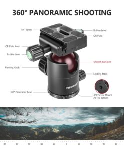 Neewer Carbon Fiber 66 inches/168 centimeters Camera Tripod Monopod with 360 Degree Ball Head,1/4 inch Quick Shoe Plate,Bag for DSLR Camera,Video Camcorder,Load up to 26.5 pounds/12 kilograms 90 71G J6EbNqL