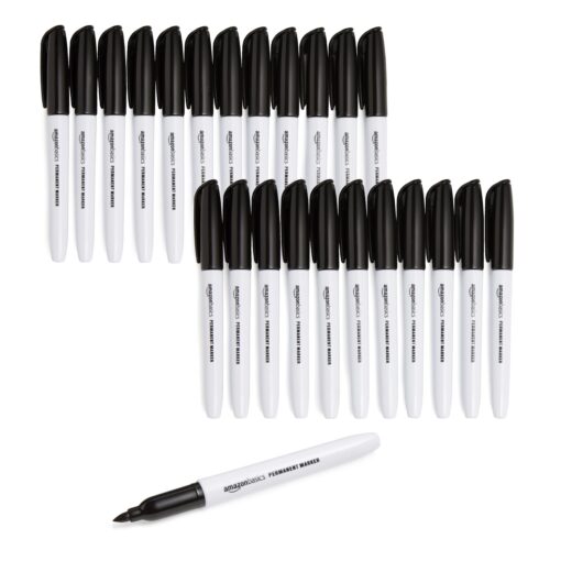 Amazon Basics Fine Point Tip Permanent Markers, Black, 24-Pack 24 Pack