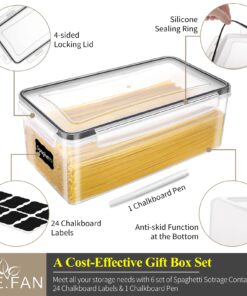 ME.FAN 6 Set 3.2L Food Storage Containers, Spaghetti Containers Airtight Horizontal Storage/Pasta Containers Kitchen Pantry Organization Canisters with 24 labels & Pen - Black Black-6 X 3.2L 31 71G13oYwIlL 1