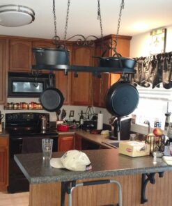 MyGift Black Scrollwork Metal Pot and Pan Ceiling Hanging Rack Heavy Duty Cooking Pans and Utensil Hanger with 10 Dual Hooks 29 71G32gM7f1L