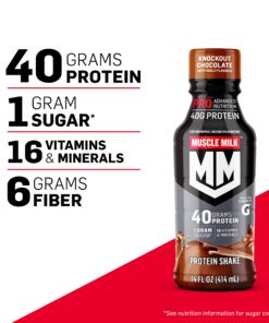 Muscle Milk Pro Advanced Nutrition Protein Shake, Knockout Chocolate, 14 Fl Oz Bottle, 12 Pack, 40g Protein, 1g Sugar, 16 Vitamins & Minerals, 6g Fiber, Workout Recovery, Packaging May Vary 12 71G3E0lQQ0L