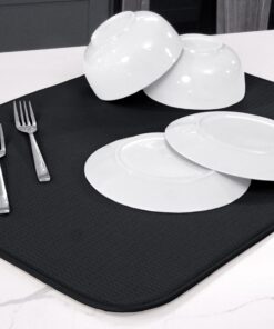 S&T INC. Dish Drying Mat for Kitchen, Absorbent, Reversible XL Microfiber Dish Mat, 18 Inch x 24 Inch, Black Galaxy Mesh Black Mesh 12 71G4DBPPjoL