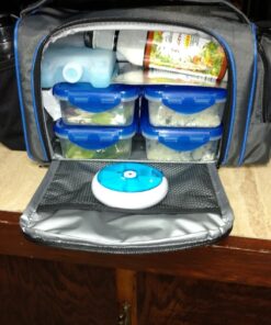 ThinkFit Insulated Meal Prep Lunch Box with 6 Food Portion Control Containers - BPA-Free, Reusable, Microwavable, Freezer Safe - With Shaker Cup, Pill Organizer, Shoulder Strap & Storage Pocket (Blue) Blue 69 71G6CyI5J3L