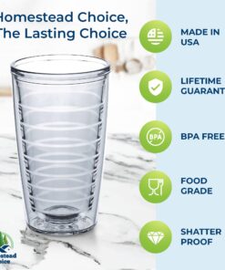 Insulated Drinking Glasses 16oz 4-pack - Made in USA Great for Iced Coffee & Hot Drinks, Clear Double Wall Plastic Tumbler Cups, Microwave, Freezer & Top Rack Dishwasher Safe Reusable Cups Clear - 16 oz 16.0 ounces 18 71G6J84O5dL 2