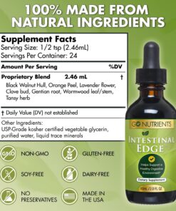 Go Nutrients Intestinal Edge Gut Detox Cleanse for Humans: Enhance Digestive Health, Boost Energy, Clear Skin with Black Walnut, Wormwood, Clove & Gentian Root for Adults & Kids 2oz Liquid Drops 21 71G730JCNyL