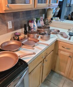 NutriChef 14-Piece Nonstick Cookware PTFE/PFOA/PFOS-Free Heat Resistant Lacquer Kitchen Ware Set w/Saucepan, Frying Pans, Cooking, Dutch Oven Pot, Lids, Utensil NCCW14S, AGold 40 71G73wA44pL