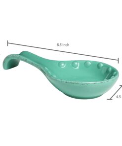 MyGift® Turquoise Ceramic Spoon Rest with Dot Design, Countertop Cooking Spoon and Ladle Holder 12 71G7EHh6hGL