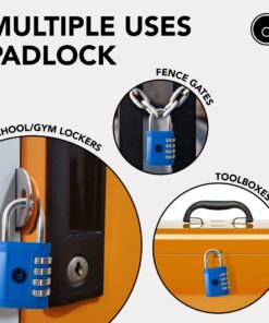 Padlock 4 Digit Combination Lock - for Gym School Locker, Outdoor Gate, Shed, Fence, and Storage - Weatherproof Metal - Keyless, Easy to Set, Resettable Locker Lock - Blue 18 71G8bQ0p9KL