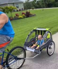 Schwinn Echo, and Trailblazer Child Bike Trailer, Single and Double Baby Carrier, Canopy, 16-20-inch Wheels Trailblazer - 2 Seat Red 17 71GA1BLqvtL