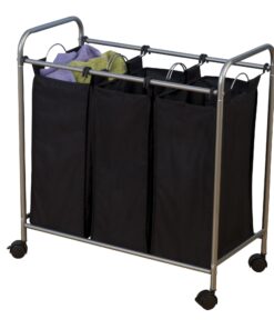Alternative view of Household Essentials 7044 Triple Laundry Sorter on Wheels - Black and Grey Standard Frame
