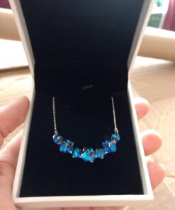 PLATO H Crystal Cube Curved Bar Necklace for Women with Gift Box Unique Dainty Jewelry Anniversary Mother's Day Gifts Blue 26 71GAP0gUeHL