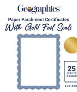 Geographics Optima Blue Blank Award Certificate Paper with Gold Foil Seals, 8.5 x 11, Seal 1.75" (Pack of 25) 8 71GBnl KF5L