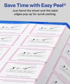 Avery Square Labels for Laser & Inkjet Printers, Sure Feed, 2" x 2", 300 White Labels (22806) 300 Labels Matte White 24 71GBpgyt8ZS 1