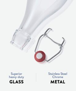 Bormioli Rocco Giara Swing Top Bottles 33 ¾ Ounce-4 Pack Round Clear Glass Grolsch Flip Top Bottle With Stopper, for Beverages, Smoothies, Kefir, Beer, Soda, Juicing, Kombucha, Water, Milk and Vinegar 4 Pack 25 71GCCQ4cAL