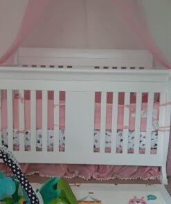 Pink Crib Skirt Pleated with White Lovely Pompoms, Bedding Dust Ruffle for Baby Girls, 14" Drop, Fit All Standard Crib Bed, Fade Resistant Crib Bed Skirt Machine Wash Tassel Pink 30 71GDOPR9gtL