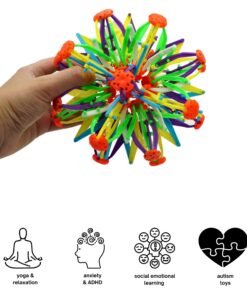 4E's Novelty Expandable Breathing Ball Sphere (4 Pack) Toy for Kids Stress Reliever Fidget Toys Colors May Vary for Yoga Anxiety Relaxation Expands from 5.6" to 12" 12 71GFnH633gL