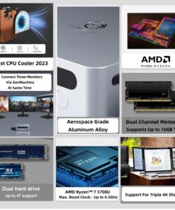 GenMachine Mini PC Windows 11, Mini PC Gaming, Small Desktop Computer, AMD Ryzen 7 5700U up to 4.3GHz, 16GB DDR4, 512GB SATA & M.2 NVMe for Office, Home, Design, Game use 7 71GH5fmkMlL