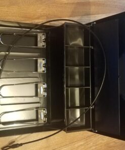 Jssmst Large Locking Cash Box with Money Tray, Lock Box with Security Cable Metal Money Box with Key Lock, Black, CB02304XL Black Key Lock 50 71GHIKib5L