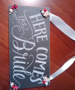 Primitives by Kathy 26915 Chalk Art Wedding Hanging Sign, 12 x 6-Inches, Here Comes the Bride 24 71GHh3yiH4L