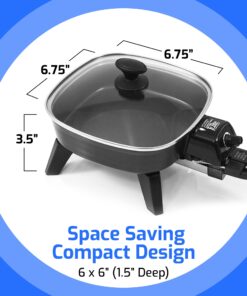 Elite Gourmet EFS-400 Personal Stir Fry Griddle Pan, Rapid Heat Up, 600 Watts Non-stick Electric Skillet with Tempered Glass Lid, Size 7" x 7" 26 71GJ3CsFAeL