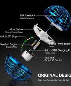 Alternative view of PITKLG Flying Ball Toys 2023 Upgraded Hand Controlled Flying Orb RGB Led Lights Boomerang Spinner 360°Rotating Soaring UFO Mini Drone Toy Safe for Kids Adults(Blue) Blue