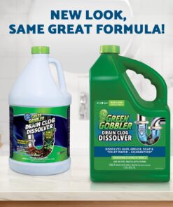 Green Gobbler Drain Clog Remover | Toilet Clog Remover | Dissolve Hair & Organic Materials from Clogged Toilets, Sinks and Drains | Drain Cleaner and Opener, 128 oz 16 71GKKP0lbbL
