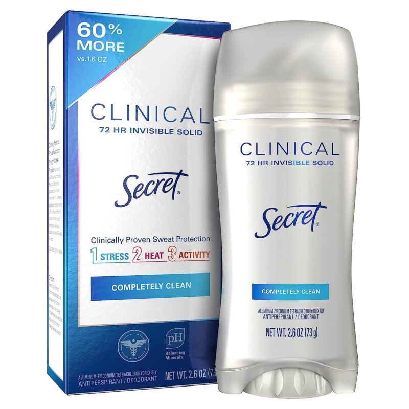Secret Clinical Strength Antiperspirant and Deodorant for Women Invisible Solid Completely Clean 2.6 Oz 2.6 Ounce (Pack of 1)