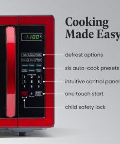 Farberware Countertop Microwave 1000 Watts, 1.1 cu ft - Microwave Oven With LED Lighting and Child Lock - Perfect for Apartments and Dorms - Easy Clean Metallic Red 27 71GLaEAQvBL