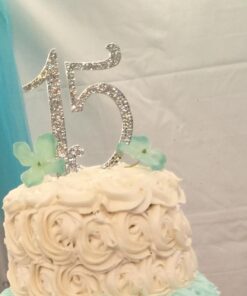 Ella Celebration 15 Cake Topper 15th Birthday Anniversary Quinceañera Party Supplies Rhinestone Number Decoration (Silver) Silver 29 71GMM2TETjL