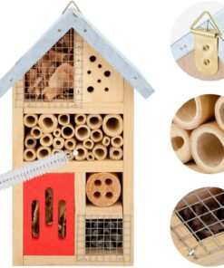Niteangel Natural Wooden Insect Hotel, Garden Insect House for Ladybugs, lacewings, Butterfly, Bee, Bug 10 x 6 x 3.4 inch Red 25 71GOPGONhSL