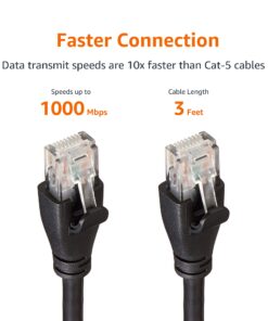 Amazon Basics RJ45 Cat 6 Ethernet Patch Cable, 1Gpbs Transfer Speed, Gold-Plated Connectors, 3 Foot For PC, TV, tablet, router, printer 1-Pack Black 15 71GQkHV4TsL