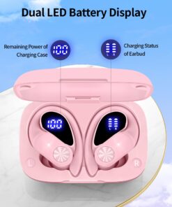 Bluetooth Headphones Wireless Earbuds 80hrs Playtime Wireless Charging Case Digital Display Sports Ear buds with Earhook Premium Deep Bass IPX7 Waterproof Over-Ear Earphones for TV Phone Laptop Pink M 10 71GR7YAaTvL