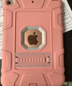 iPad Mini 5 Case, iPad Mini 4 Case, Hybrid Three Layer Armor Shockproof Rugged Drop Protection Cover Case Built with Kickstand for iPad Mini 4/5 7.9 Inch Rose gold+Gray 36 71GRMIpl8jL