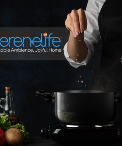 SereneLife Kitchenware Pots & Pans Basic Kitchen Cookware, Black Non-Stick Coating Inside, Heat Resistant Lacquer (11-Piece Set), SLCW11BLK-Black SLCW11BLK- Black 16 71GRWVx94sL