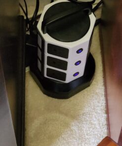 Power Strip Tower Surge Protector, JACKYLED 1625W 13A Outlet Surge Electric Tower, 12 Outlets 6 USB Ports Retractable Cord Charging Station with 16AWG 6.5ft Heavy Duty Extension Cord for Home Office Medium White Black 34 71GRnewpssL