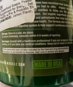 Organic Muscle Superfood Greens Powder Drink Mix - Organic Super Green Detox Supplement for Gut & Digestive Health with Spirulina, Chlorella, Probiotic & Prebiotic - Vegan & Non-GMO, 30 Servings Citrus Sunrise Greens X-Large (Pack of 1) 34 71GSi4iDIFL