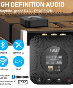 Alternative view of 1Mii B06HD+ Hi-Res Bluetooth 5.1 Music Receiver for Home Stereo w/LDAC, Hi-Fi Bluetooth Adapter w/Audiophile DAC aptX HD Volume Control OLED Display, Wireless Audio Adapter for AV Receiver/Amplifier Black