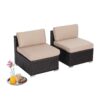PHI VILLA Outdoor Sectional Furniture Clearance 2 Piece Patio Sofa Set Low-Back Rattan Wicker Additional Seat, Beige 2 Piece Beige 7 71GXY4fT6iL