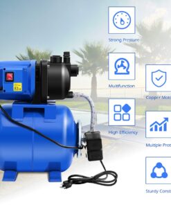 Goplus 1.6HP Shallow Well Pump & Pressure Tank, 1000GPH Garden Water Pump Jet Pressurized for Home Irrigation Garden Lawn, 1200W (Blue) Blue 11 71GYtqskBCL