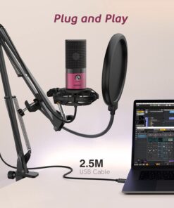FIFINE Podcast Microphone Kit-USB PC Computer Recording Microphone, Condenser Mic Set for Streaming, Gaming, Voice-Over, Meeting, with Arm Stand, Shock Mount, Pop Filter-T669 Rose Red 10 71GcBe7ijcL