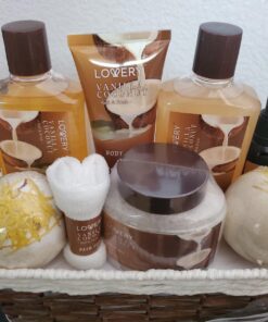 Bath and Body Gift Basket For Women and Men – 9 Piece Set of Vanilla Coconut Home Spa Set, Includes Fragrant Lotions, Extra Large Bath Bombs, Coconut Oil, Luxurious Bath Towel & More 49 71GcbHWIbvL