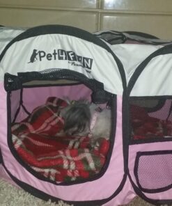 PET4FUN PN935 29" Portable Pet Puppy Dog Cat Animal Playpen Yard Crates Kennel w/Premium 600D Oxford Cloth, Tool-Free Setup, Carry Bag, Removable Security Mesh Cover/Shade, 2 Storage Pockets(Pink) Upgrade Version: 29" x 29" x 17" Medium Pink 59 71GciG2c3UL 1