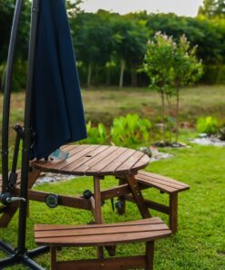 Giantex 6 Person Wooden Picnic Table Set with Wood Bench, with Umbrella Hold Design, Perfect for Outdoor Garden Yard Pub Beer Dining, Dark Brown 67"L×67" W×27.5" 35 71GckKJCfsL