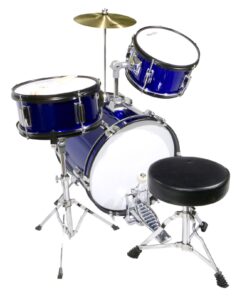 Alternative view of Mendini By Cecilio Drum Set – 3-Piece Kids Drum Set (16"), Includes Bass Drum, Tom, Snare, Drum Throne - Musical Instruments for Age 6-12, Metallic Blue Drum Kit Blue Metallic 16-inch