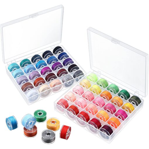 Outus 50 Pieces Prewound Thread Bobbins with Bobbins Box for Brother Sewing Machine, 50 Assorted Colors